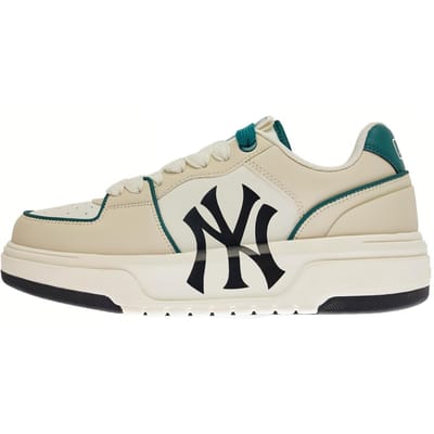 MLB Chunky Liner 24SS New York Yankees Cuir Confortable Polyvalent Antidérapant Amortisseur Baskets Basses Baskets Unisexe Vert 3ASXCLB3N-50GND 36.5 beige