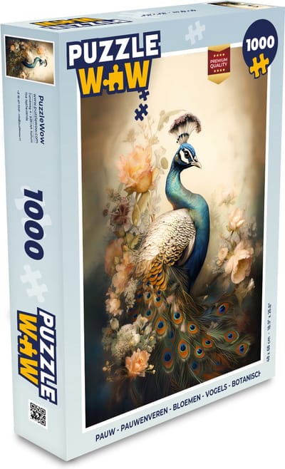 Puzzel Pauw - Pauwenveren - Bloemen - Vogels - Botanisch - Legpuzzel - Puzzel 1000 stukjes volwassenen