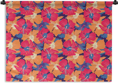 Wandkleed - Wanddoek - Zomer - Bloemen - Hawaii - Patronen - 120x90 cm - Wandtapijt