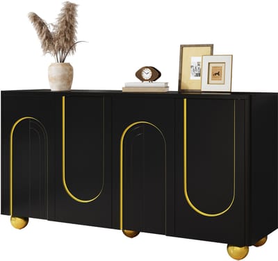 Clruro Dressoir - 140 x 40 x 74 cm - met deuren en reliëffront - PB + MDF - Zwart