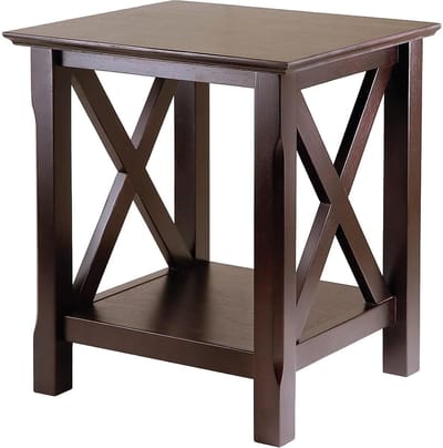 Kleine Houten Bijzettafel met Opbergplank in Cappuccino Kleur