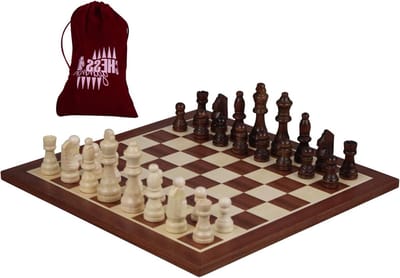 Houten Schaakset - Schaakspel Deluxe - Strategisch Spel - Handgemaakt Bord - 35 cm - Bruin