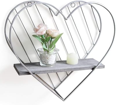 Rustieke Zwevende Plank in Grijs voor Wanddecoratie - Metaal Hart Design voor Kinderkamer, Badkamer en Toilet