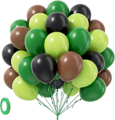 Set van 30 Latex Ballonnen in Groen, Zwart, Bruin en Lichtgroen met Linten voor Feestdecoratie en Themafeesten