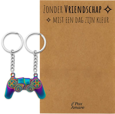 BFF Sleutelhanger voor 2 'Zonder Vriendschap mist een dag zijn kleur' - Magnetische Controller - Sleutelhanger set op Cadeau Kaartje - Zilverkleurig met Regenboog effect - Vriendschap Symbool - Pax Amare