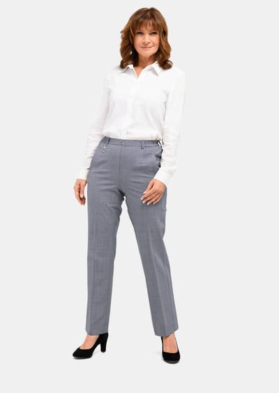 Trevira scheerwollen broek met elastische band - grijs / gemêl. - Gr. 52 van Goldner Fashion