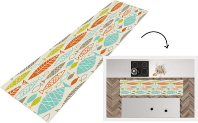 Keukenloper - Loper keuken - Vis - Jaren 50 - Patroon - 200x50 cm - Keukenloper vinyl