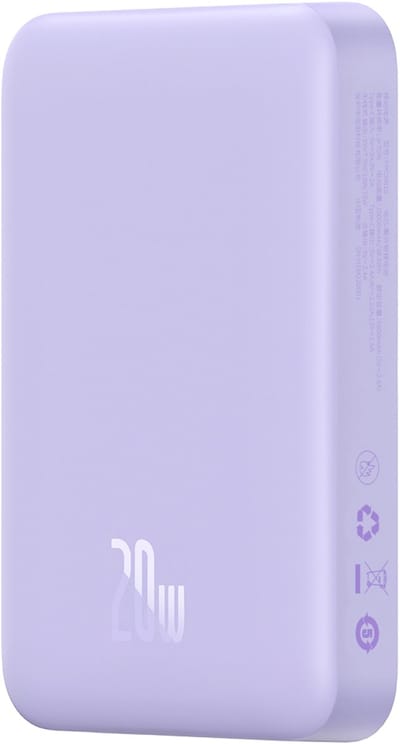 Draadloze Externe Batterij Baseus Magnetic Mini, 10000mAh, 20W, PD + FQI, 1 x QI - 1 x USB-C, Paars PPCX110105