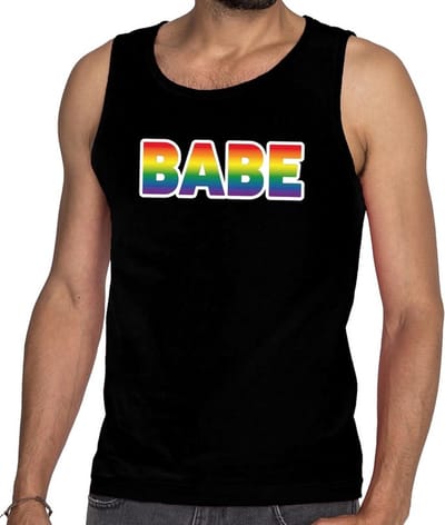 Gay pride babe tanktop/mouwloos shirt - zwart regenboog singlet voor heren - gay pride S