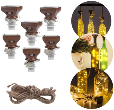Dailygoods - Solar String Lights - 20LED Fles Kurk Licht - IP44 Waterdicht - Decoratief voor Wijnflessen en Glazen Flessen - Sfeervolle Verlichting -...