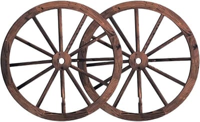 2 Stuks Houten Trolley Wielen Wanddecoraties - Vintage Boerderij en Oude Westelijke Auto Wielen voor Tuin, Thuis, Bar en Garage