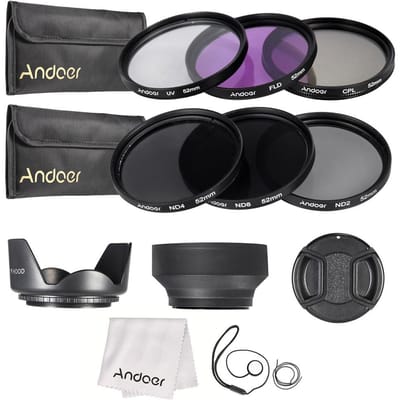 55/52/58/67/72/77mm lensfilterkit UV+CPL+ FLD + ND (ND2 ND4 ND8) Met draagtas 52mm black