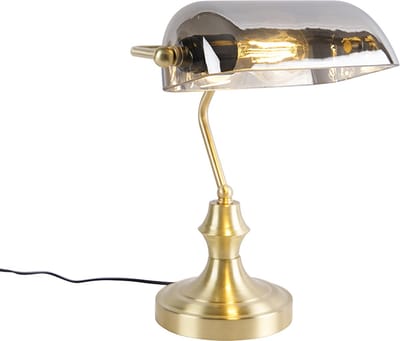 QAZQA banker - Klassieke Notarislamp | Bankierslamp - 1 lichts - H 345 mm - Zwart Goud - Woonkamer | Slaapkamer