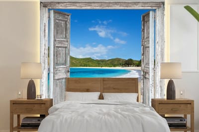 Behang - Fotobehang Zee - Tropical - Doorkijk - Strand - Breedte 260 cm x hoogte 260 cm