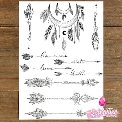 GetGlitterBaby® - Henna Plak Tattoos / Tijdelijke Tattoo / Nep Tatoeage / Fake Festival Tattoes / Temporary Face Body Glitter Tattoo Sticker - Pijlen