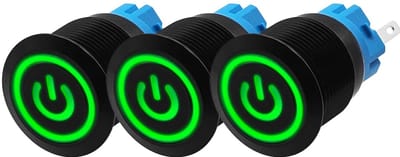 ProRide Drukschakelaar ON-OFF 220V - 19mm Metaal - Waterdicht - LED Ring Groen - 3 stuks