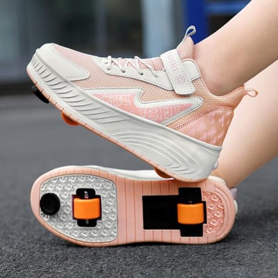 Nouveaux Lacets de Fuite Améliorés, Freins, Chaussures de Fuite pour Garçons, Poulies pour Enfants pour Filles, Roues de Chaussures, Quatre Roues, Roues Doubles avec Roues 39 white