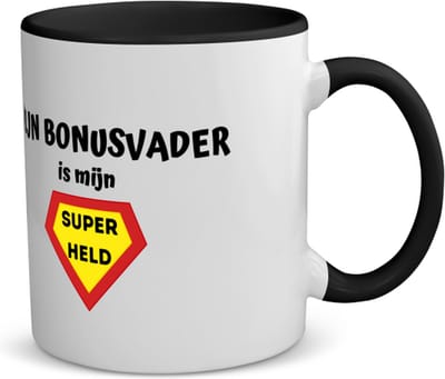 Akyol - mijn bonusvader is mijn superheld koffiemok - theemok - zwart - Papa - super bonusvader - vader cadeautjes - vaderdag - verjaardag - geschenk - kado - 350 ML inhoud