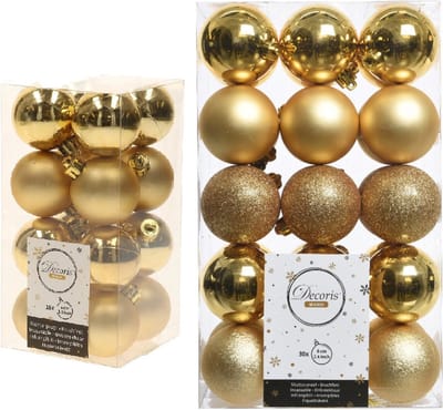 Kerstversiering kunststof kerstballen goud 4-6 cm pakket van 46x stuks - Kerstboomversiering