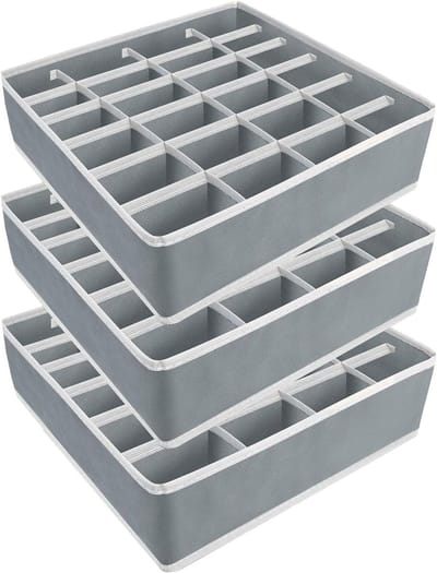 Famanu – Lade-organizer set van 3 met 24 vakken, opvouwbare stoffen opbergdozen voor sokken en slips