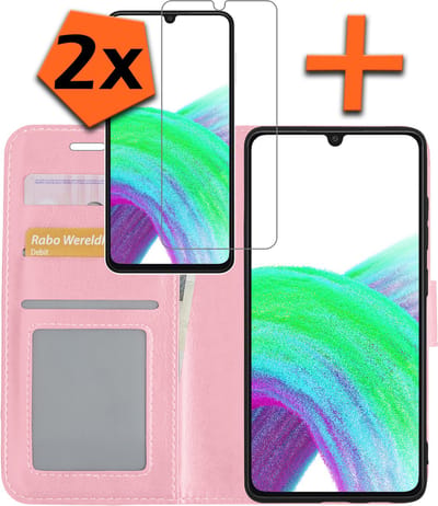 Hoes - Met 2x Screenprotector - Geschikt voor Samsung Galaxy A33 - Luxe Pasjeshouder - Bookcase Portemonee - Flip Case - Kunstleer Book Case - Flipcase Hoes - Book Cover - Walletcase - PortemonneeHoes - Lichtroze