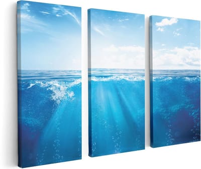 Artaza Canvas Schilderij Drieluik Helder Blauwe Zee Onder Water - 120x80 - Foto Op Canvas - Canvas Print