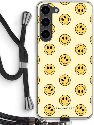 Case Company® - Hoesje met koord geschikt voor Samsung Galaxy S23 Plus hoesje met Koord - Smiley N°2 - Telefoonhoesje met Zwart Koord - Bescherming aan alle Kanten en Over de Schermrand