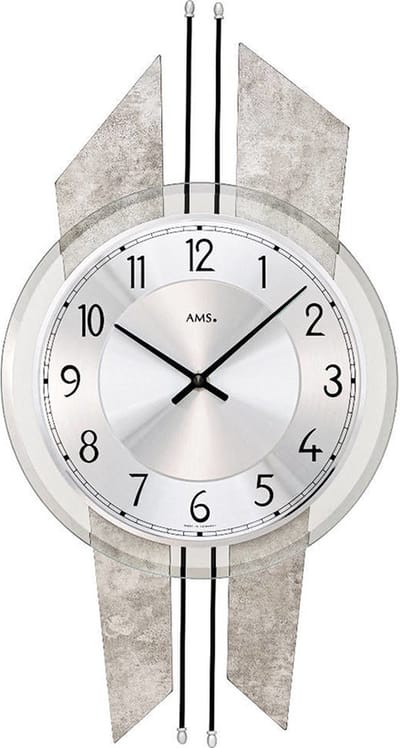AMS moderne houten/metalen wandklok met quartz-uurwerk