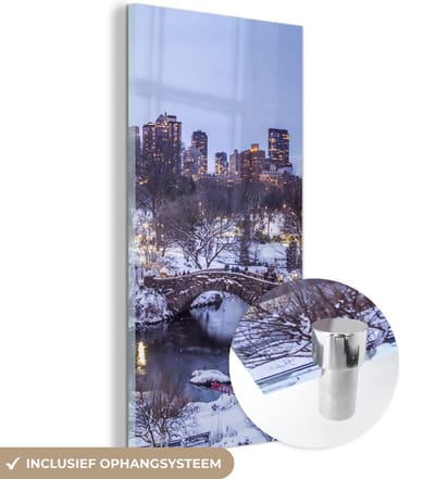 MuchoWow® Glasschilderij 20x40 cm - Schilderij acrylglas - New York - Central Park - Winter - Foto op glas - Schilderijen