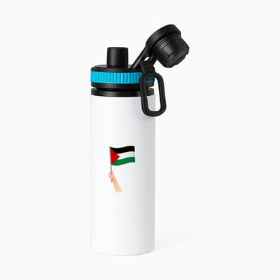 Hacebo® - Palestina vlag met hand waterfles met draaidop blauw - mensen die liefde willen geven aan Palestina - degene die van Palestina houden - supporten - oorlog - verjaardagscadeautje - gift - geschenk - kado - water fles - 850ML