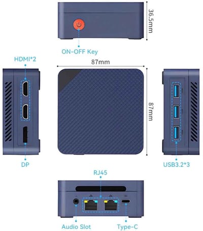 Casa Living Mini PC Processor - Intel N150 Quad-Core - 12GB LPDDR5 RAM - 512GB SSD - Windows 11 Pro - 4K Triple Display - Blauw