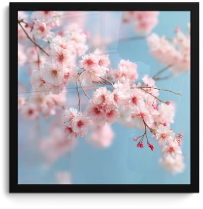 Poster in lijst - Fotolijst 40x40 cm - Posters - Takken - Bloesems - Roze - Posterlijst zwart - Decoratie - Wanddecoratie woonkamer - Muurdecoratie slaapkamer
