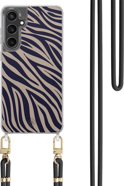 Casimoda® hoesje met koord - Geschikt voor Samsung S24 FE - Wavy Twist - Afneembaar koord - TPU/polycarbonaat - Blauw