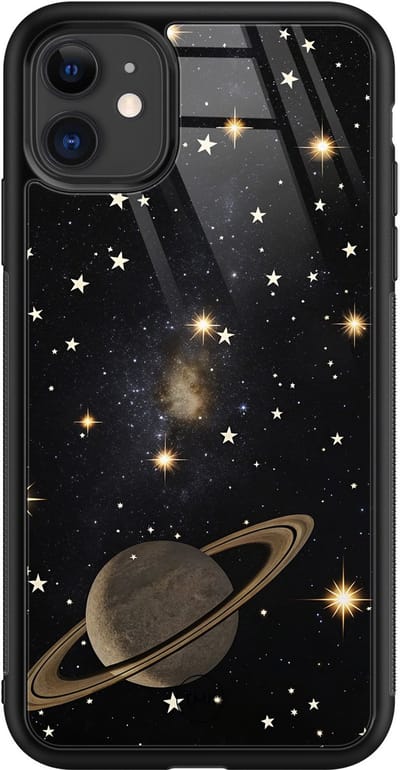 Hoesje geschikt voor Apple iPhone 11 - Space - Zwart - TPU luxe case (glossy toplaag) - Print - Hardcase backcover zwart