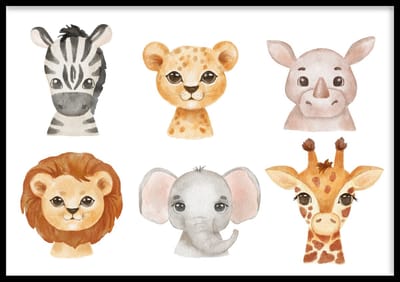 Poster Diertjes - Kinderkamer poster - Babykamer poster - Dieren poster - Kinderkamer decoratie - 70x50 cm - WALLLL