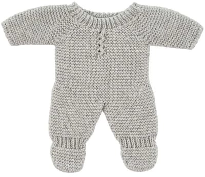 ML Poppen: PYJAMA GEBREID grijs 21cm, eco en gerecycleerd, op kleerhanger, 3+