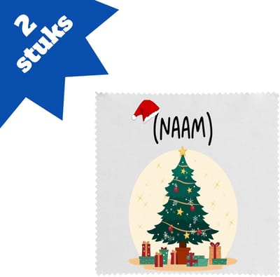 Akyol - kerst kerstboom met eigen naam brillendoekjes - Kerstmis - kerst beker - winter - kerst - christmas - kerst cadeau - 17,8 bij 17,8 cm - 2 stuks