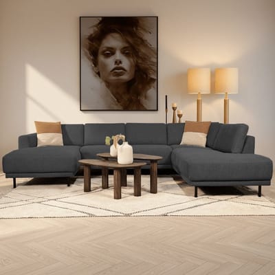 Dimehouse Moderne U-Bank hoekbank Antraciet Stof - rechts - 310x197x142 cm - Aniko - Stof - Modern - 310 x 197 x 93 cm