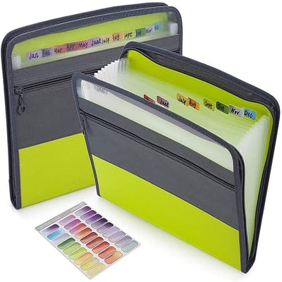 Peysaitr - Projectmap – A4 document organizer – uitbreidbare ordner met 13 vakken – Opbergmap/Sorteermap – waterdicht – Groen – 35x27x3.5cm – 1 stuk
