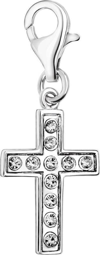 Quiges – 925 - Zilver – Charm - Bedel - Hanger - Kruis met Zirkonia - met – sterling - zilver - karabijnslot - geschikt - voor -Bedelarmband HC047