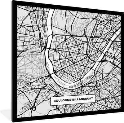 Fotolijst incl. Poster - Boulogne-Billancourt - Plattegrond - Frankrijk - Kaart - Stadskaart - 40x40 cm - Posterlijst