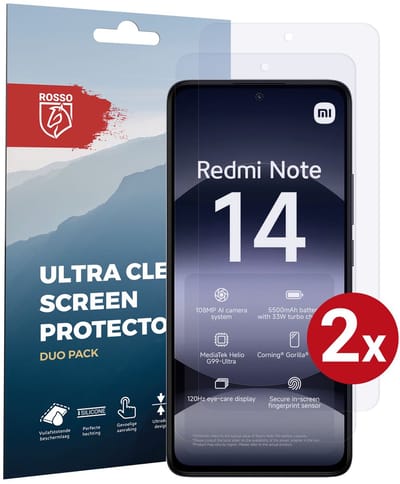 Rosso Screen Protector Geschikt voor Xiaomi Redmi Note 14 5G | Ultra Clear Duo Pack | TPU Folie | Case Friendly Beschermfolie | 2 Stuks