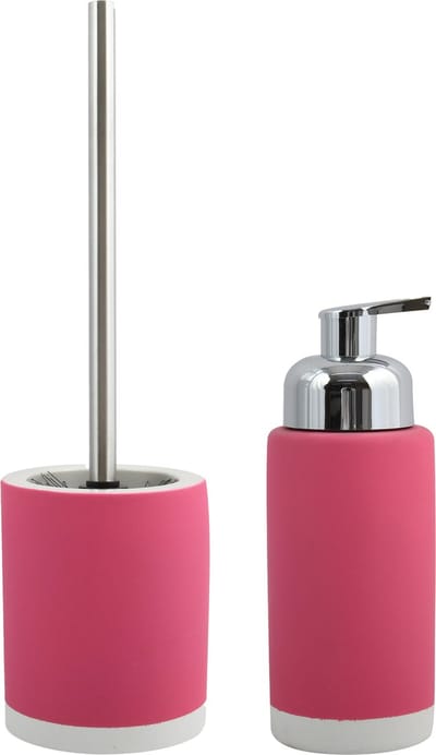 MSV Badkamer accessoires set - fuchsia roze - zeeppompje en wc/toilet-borstel