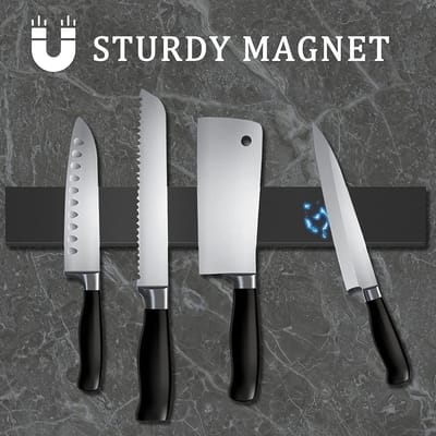 Famanu - Magnetische messenstrip van hout, zelfklevend, zonder boren, stijlvolle organizer voor keukenmessen en keukengerei
