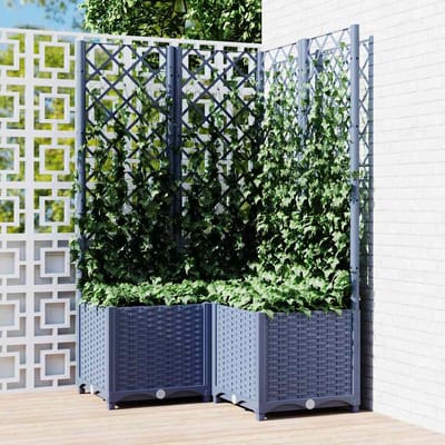 vidaXL - Plantenbak - met - latwerk - 80x80x136 - cm - polypropeen - blauwgrijs
