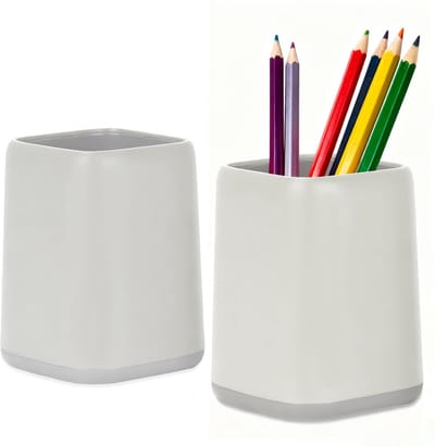 Potloodhouder, 2 stuks, vierkant, multifunctioneel, met grote capaciteit, pennenhouder, organizer voor kantoor, voor thuis, voor kantoor en school, grijs en wit