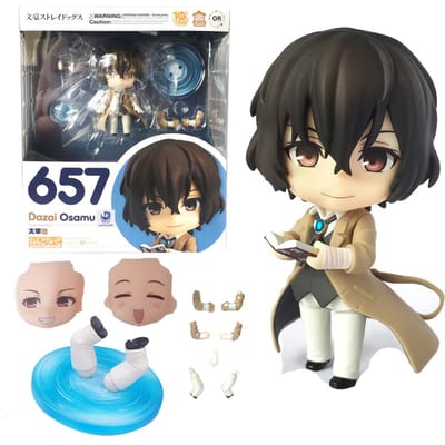 10CM Anime Bungo Stray Dogs Dazai Osamu Figuur Actie #657 Vervangende Gezichtsaccessoires Model Speelgoed Cadeau Verzameling PVC OB11 With box gray