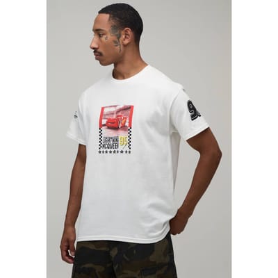 Oversized Disney Lightning McQueen Licentie Bedrukt T-shirt | White | Size Small