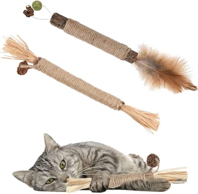 Natuurlijke Matatabi Sticks voor Katten, Chewwood Kattensticks voor Tandverzorging, Set van 2 Stuks voor Speelplezier en Gezondheid