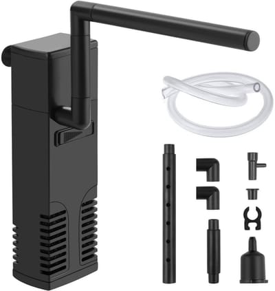GELLDG Aquariumfilter - 4W Aquariumwaterpomp - Ingebouwde aquariumfilter - Met kleine borstel - Verstelbare ingebouwde aquariumfilter - 600L/H waterpomp - Stromingstype aquariumfilter voor 60L aquaria